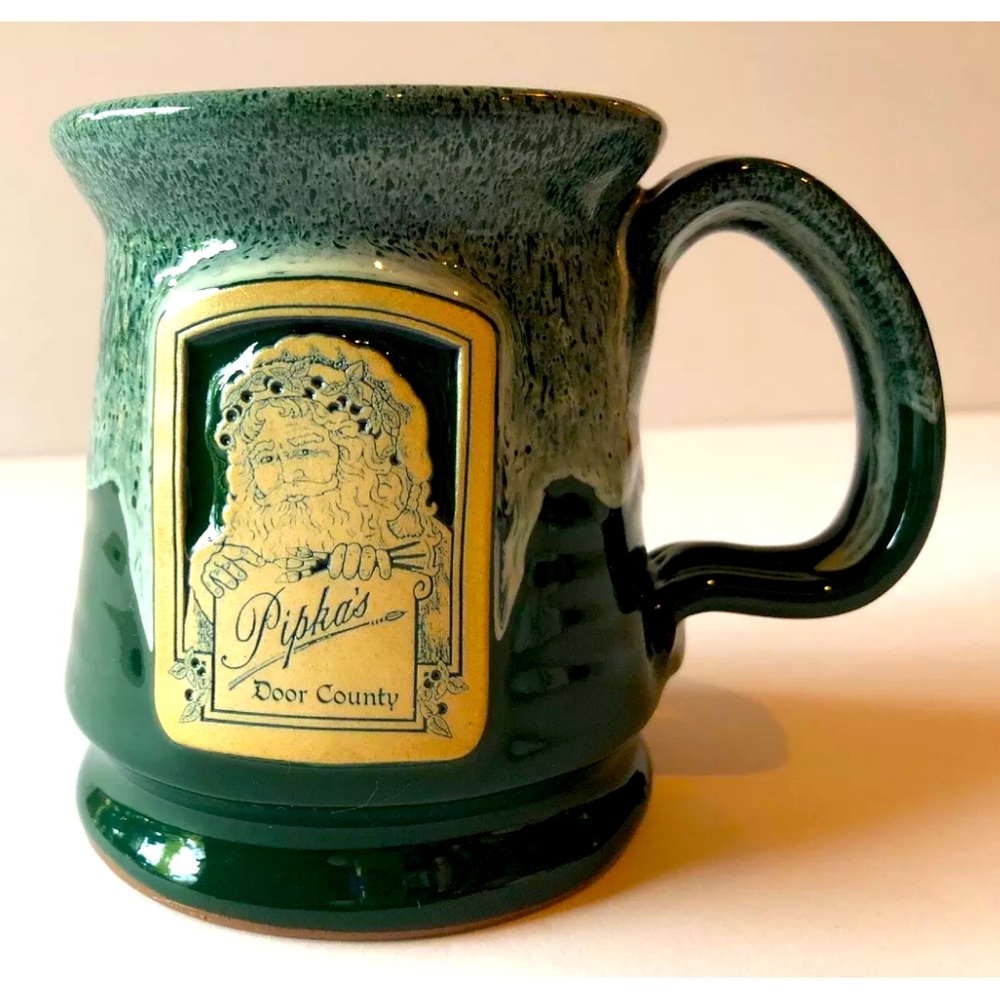 Vintage Deneen Pottery Pipka’s Door County Hunter Green Christmas Hot Cocoa Mug